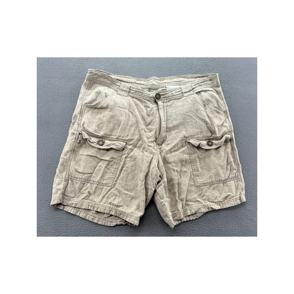 Tasso Elba Island Cargo Shorts Mens 38 Khaki Cotton Linen Tan Tropical